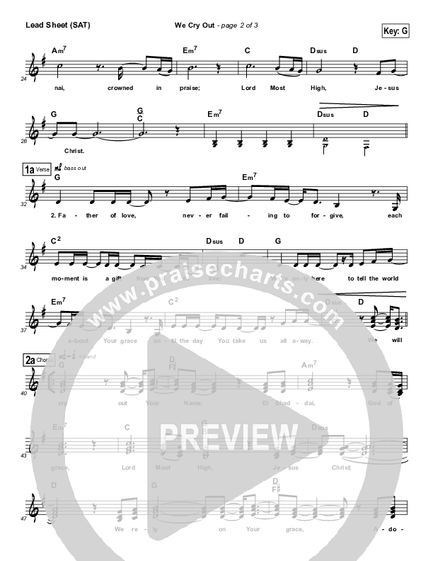 We Cry Out Lead Sheet (Gateway Worship / Kari Jobe)