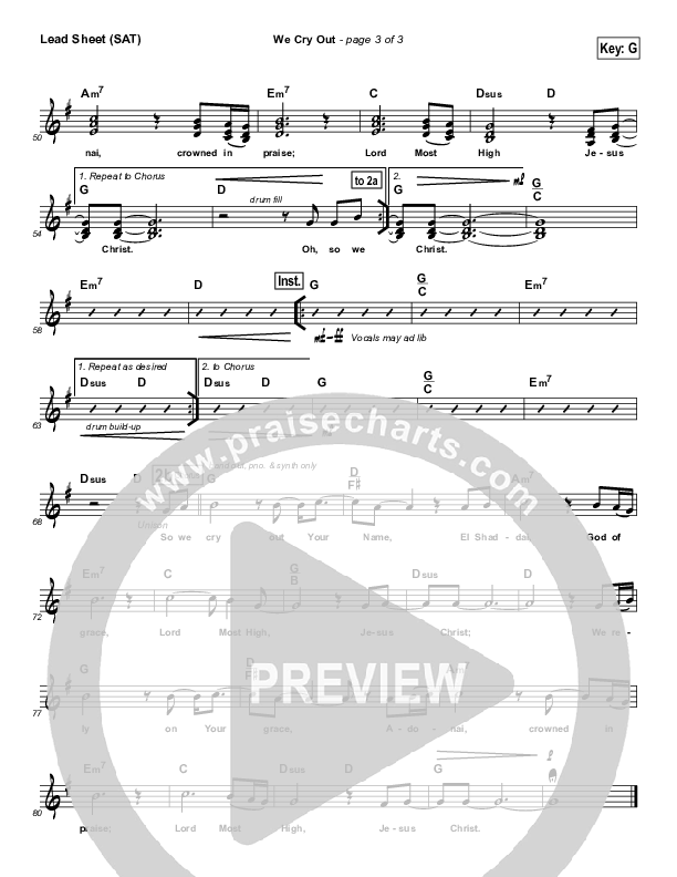 We Cry Out Lead Sheet (Gateway Worship / Kari Jobe)