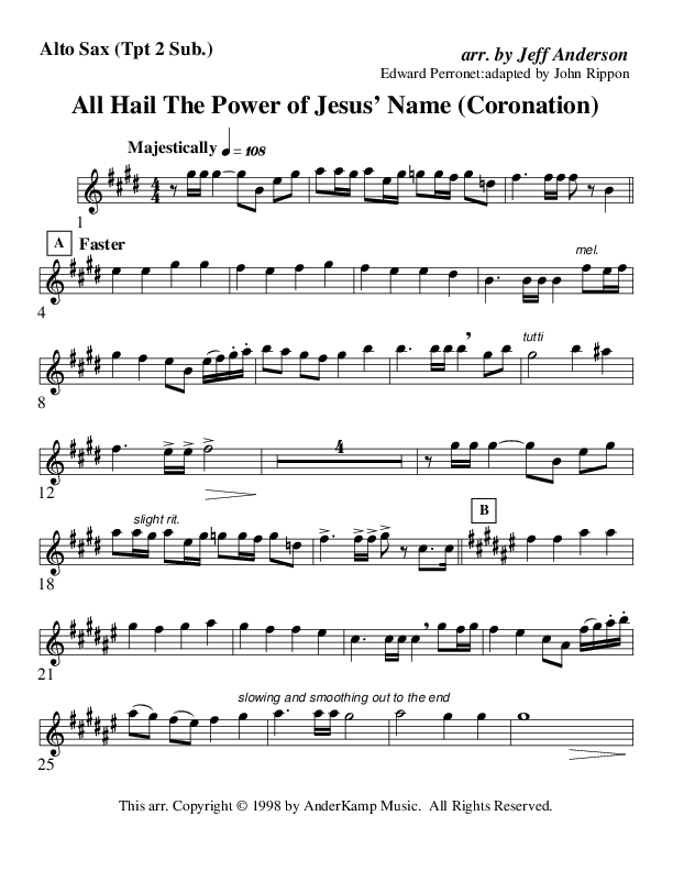 All Hail The Power Of Jesus Name (Coronation) (Instrumental) Alto Sax 1/2 (AnderKamp Music)