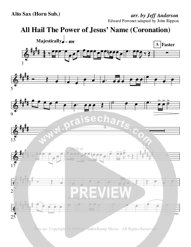 All Hail The Power Of Jesus Name (Coronation) (Instrumental) Alto Sax 1/2 (AnderKamp Music)