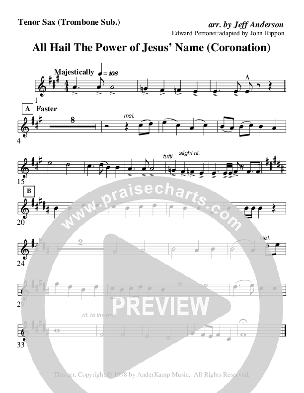 All Hail The Power Of Jesus Name (Coronation) (Instrumental) Tenor Sax 2 (AnderKamp Music)