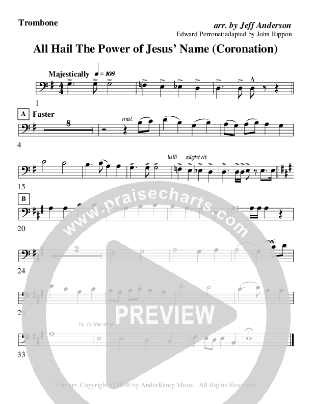All Hail The Power Of Jesus Name (Coronation) (Instrumental) Trombone (AnderKamp Music)