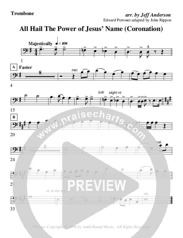 All Hail The Power Of Jesus Name (Coronation) (Instrumental) Trombone (AnderKamp Music)