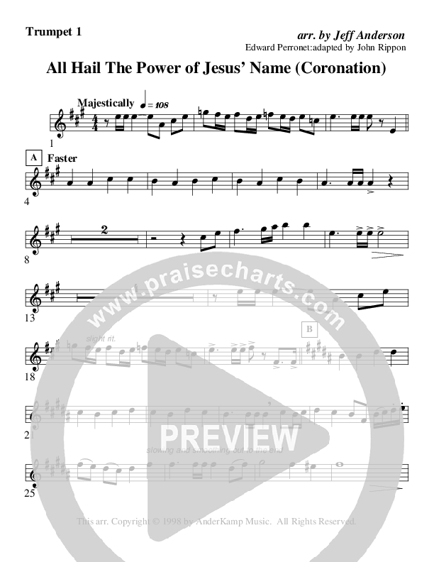 All Hail The Power Of Jesus Name (Coronation) (Instrumental) Trumpet 1 (AnderKamp Music)