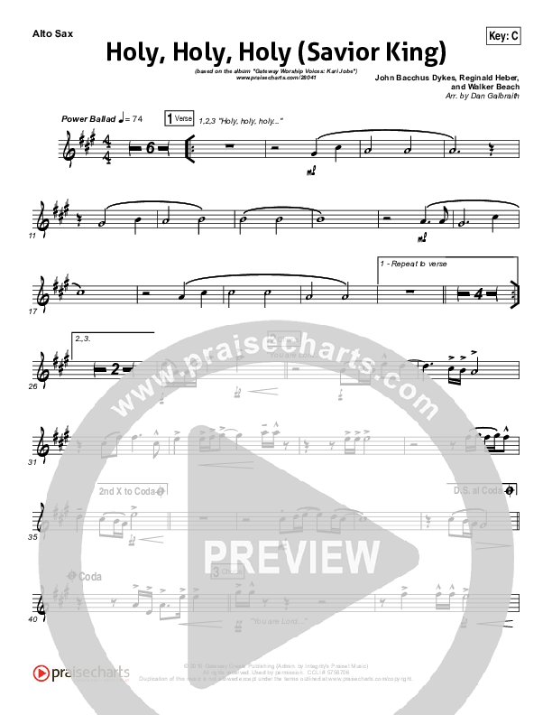 Holy Holy Holy (Savior King) Alto Sax (Gateway Worship / Kari Jobe)