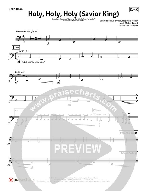 Holy Holy Holy (Savior King) Cello/Bass (Gateway Worship / Kari Jobe)