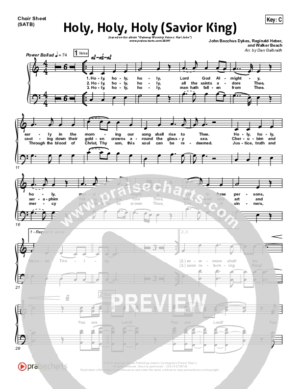 Holy Holy Holy (Savior King) Choir Sheet (SATB) (Gateway Worship / Kari Jobe)