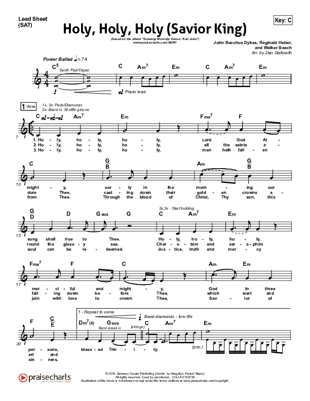 Holy Holy Holy (Savior King) Lead Sheet (SAT) (Gateway Worship / Kari Jobe)