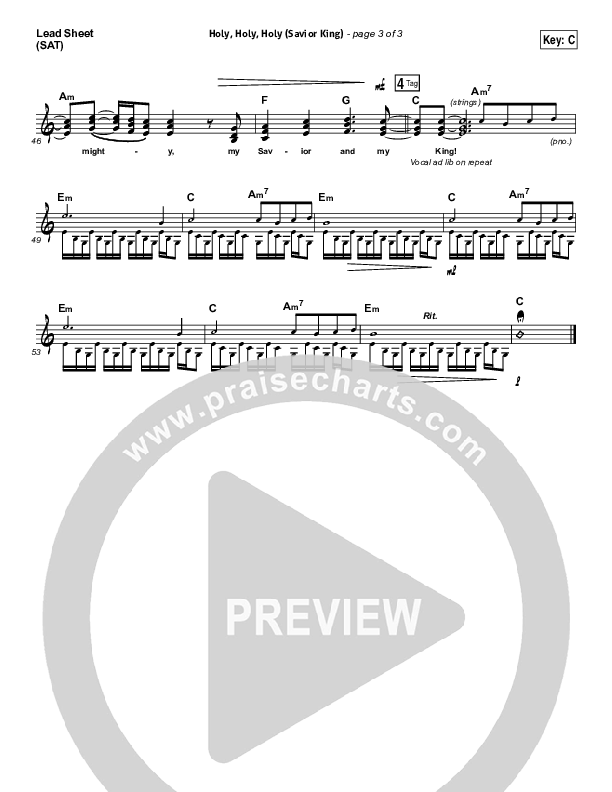 Holy Holy Holy (Savior King) Lead Sheet (SAT) (Gateway Worship / Kari Jobe)