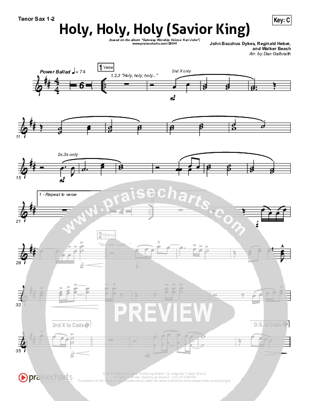 Holy Holy Holy (Savior King) Tenor Sax 1/2 (Gateway Worship / Kari Jobe)