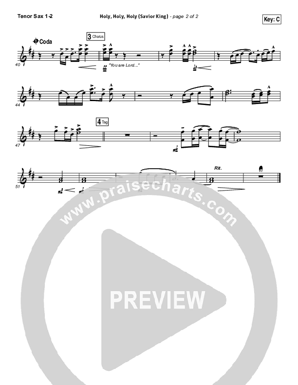 Holy Holy Holy (Savior King) Tenor Sax 1/2 (Gateway Worship / Kari Jobe)