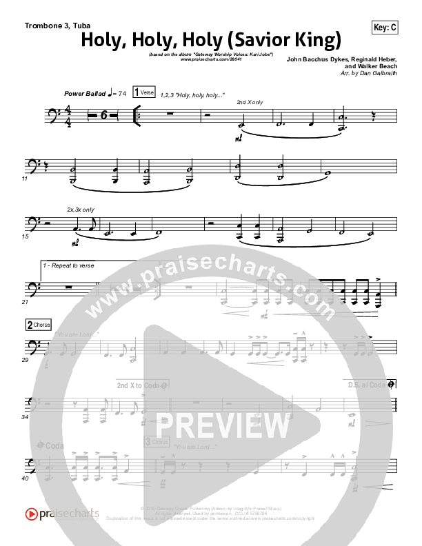 Holy Holy Holy (Savior King) Trombone 3/Tuba (Gateway Worship / Kari Jobe)