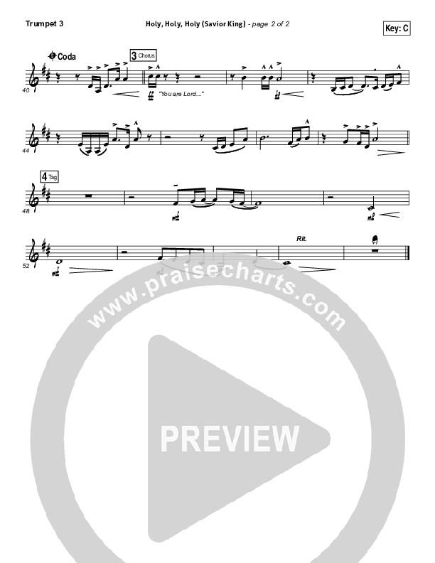 Holy Holy Holy (Savior King) Trumpet 3 (Gateway Worship / Kari Jobe)