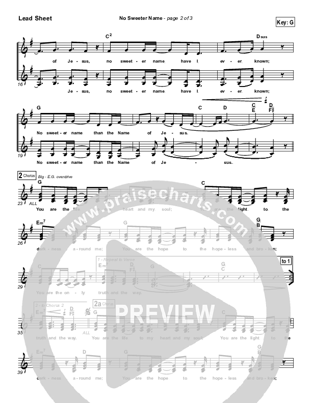 No Sweeter Name Lead Sheet (Gateway Worship / Kari Jobe)