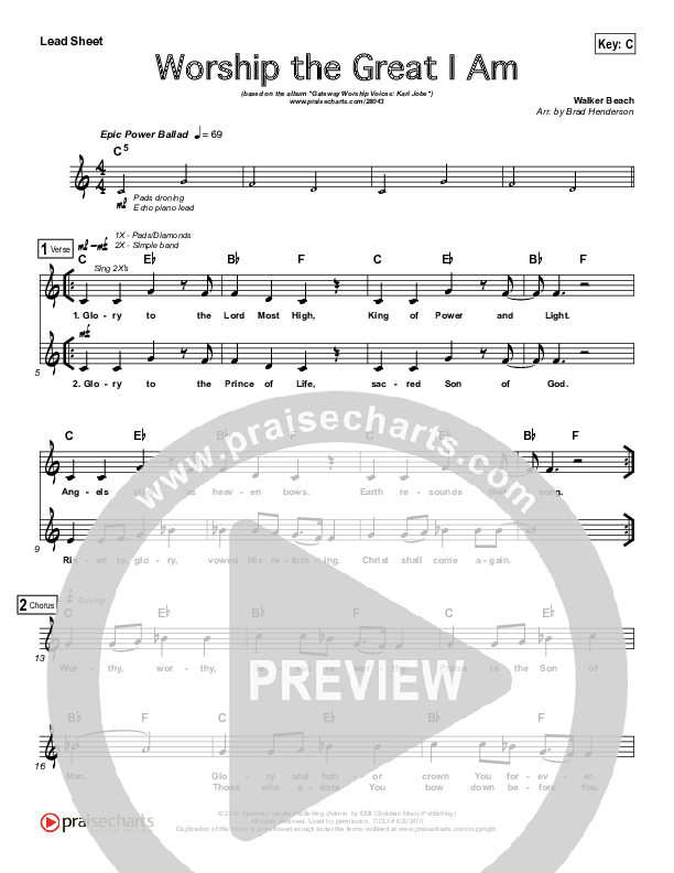 Worship The Great I Am Lead Sheet (Gateway Worship / Kari Jobe)