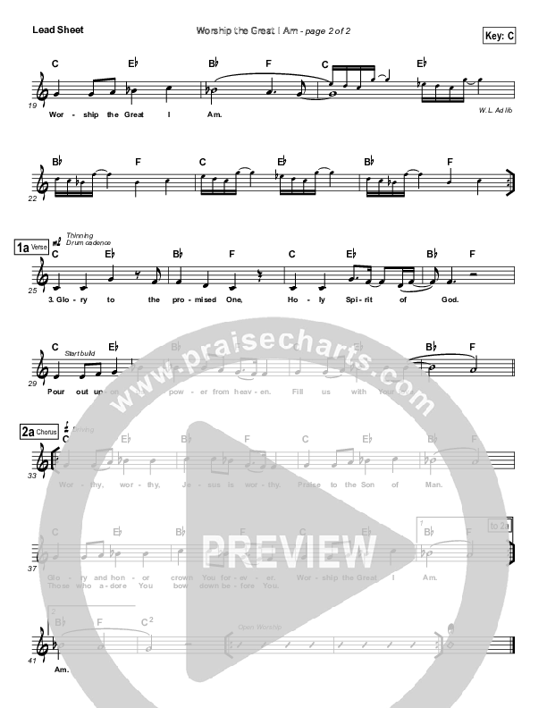 Worship The Great I Am Lead Sheet (Gateway Worship / Kari Jobe)