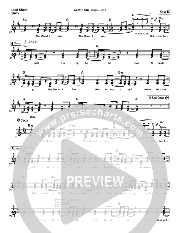 Great I Am Lead Sheet (SAT) (LaRue Howard)