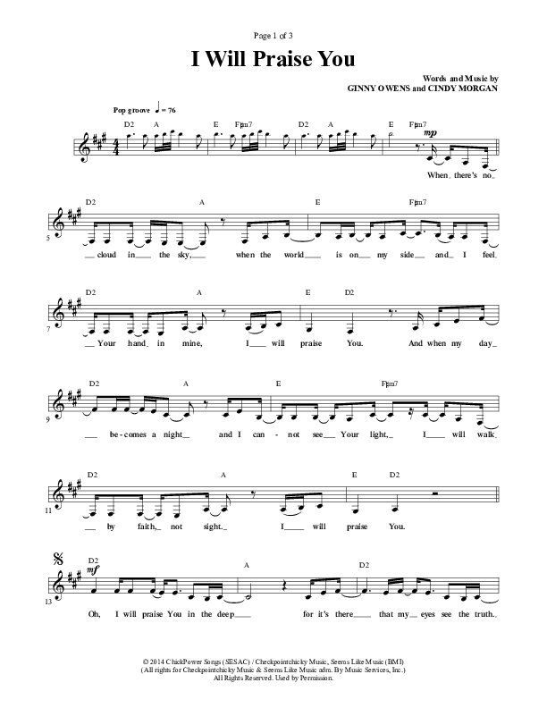 I Will Praise You Lead Sheet (Ginny Owens)
