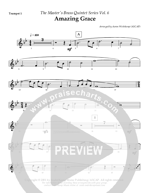 Amazing Grace (Instrumental) Trumpet 1 (AnderKamp Music)