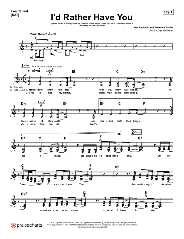 I'd Rather Have You Lead Sheet (SAT) (Tommee Profitt & Brooke Griffith)