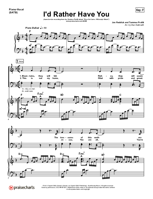 I'd Rather Have You Piano/Vocal (SATB) (Tommee Profitt & Brooke Griffith)