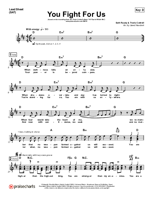 You Fight For Us Lead Sheet (SAT) (Travis Cottrell)