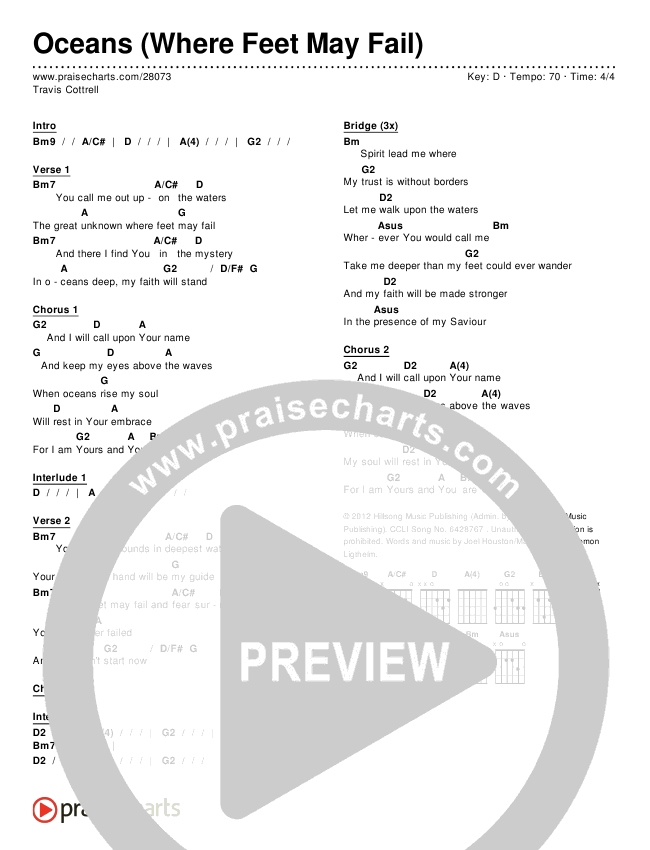 Oceans (Where Feet May Fail) Chords & Lyrics (Travis Cottrell)