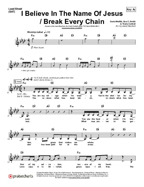 I Believe In The Name Of Jesus Lead Sheet (SAT) (Travis Cottrell)