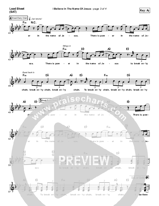 I Believe In The Name Of Jesus Lead Sheet (SAT) (Travis Cottrell)