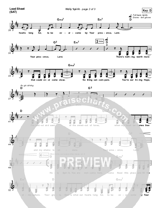 Holy Spirit  Lead Sheet (Travis Cottrell)