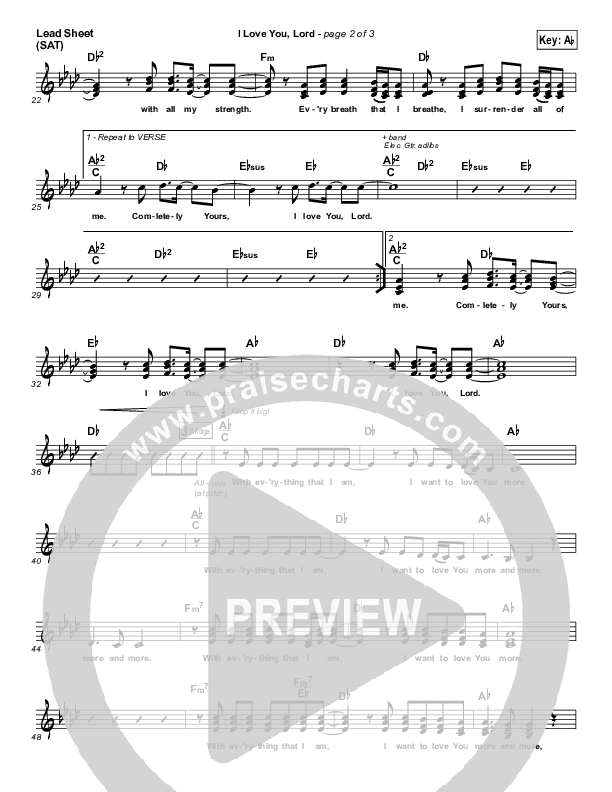 I Love You Lord Lead Sheet (SAT) (Travis Cottrell)