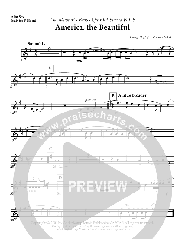 America The Beautiful (Instrumental) Alto Sax (AnderKamp Music)