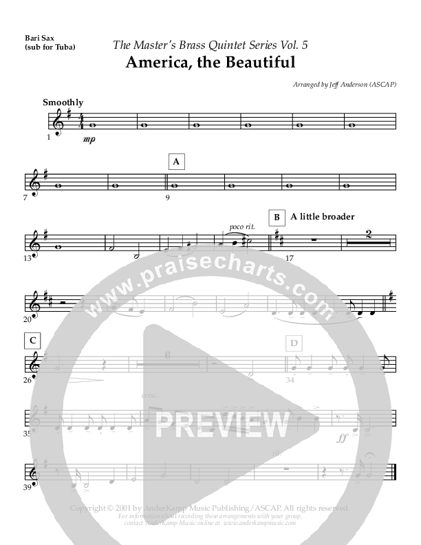 America The Beautiful (Instrumental) Bari Sax (AnderKamp Music)