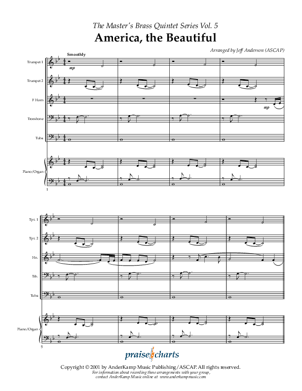 America The Beautiful (Instrumental) Brass Quintet (AnderKamp Music)