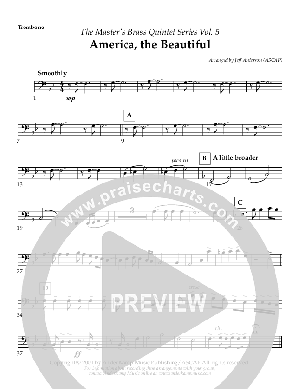 America The Beautiful (Instrumental) Trombone (AnderKamp Music)