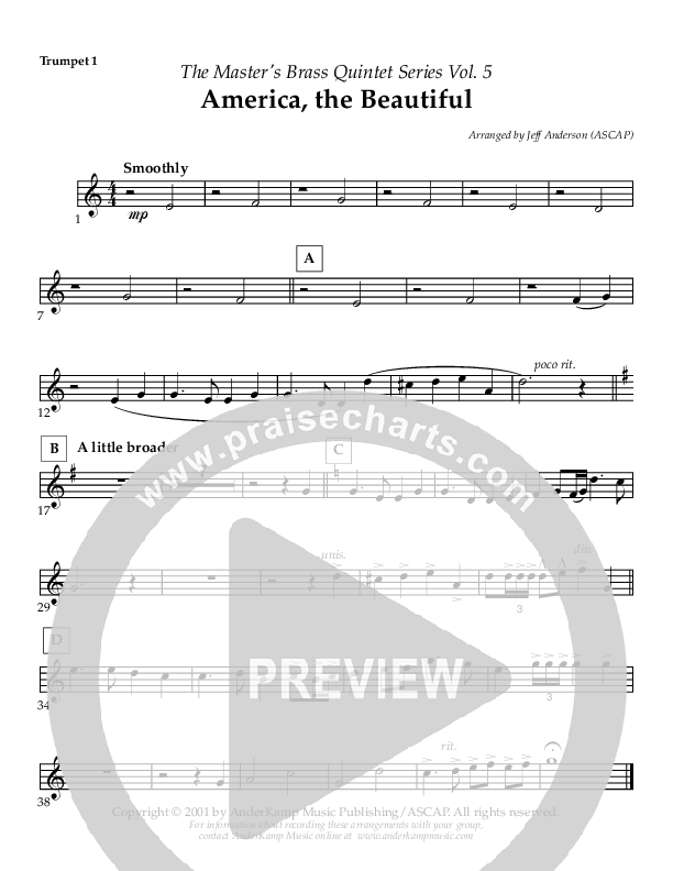 America The Beautiful (Instrumental) Trumpet 1 (AnderKamp Music)