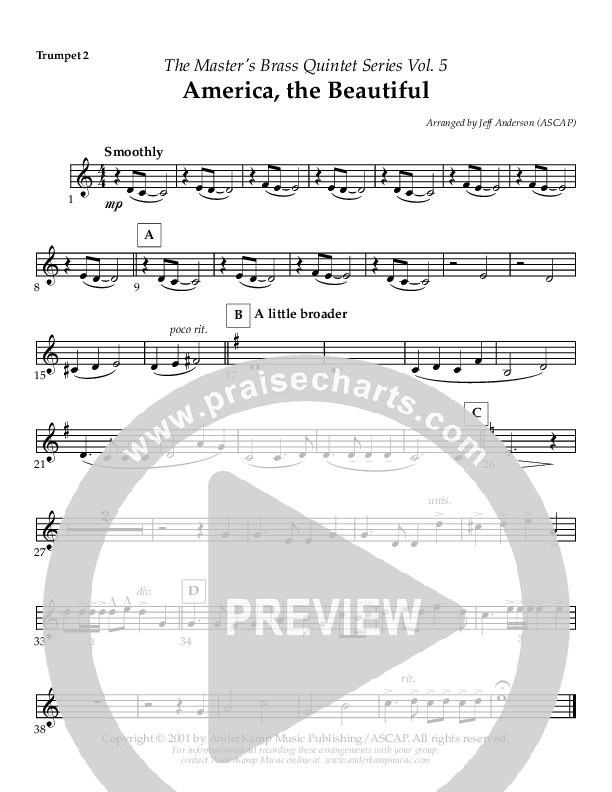 America The Beautiful (Instrumental) Trumpet 2 (AnderKamp Music)