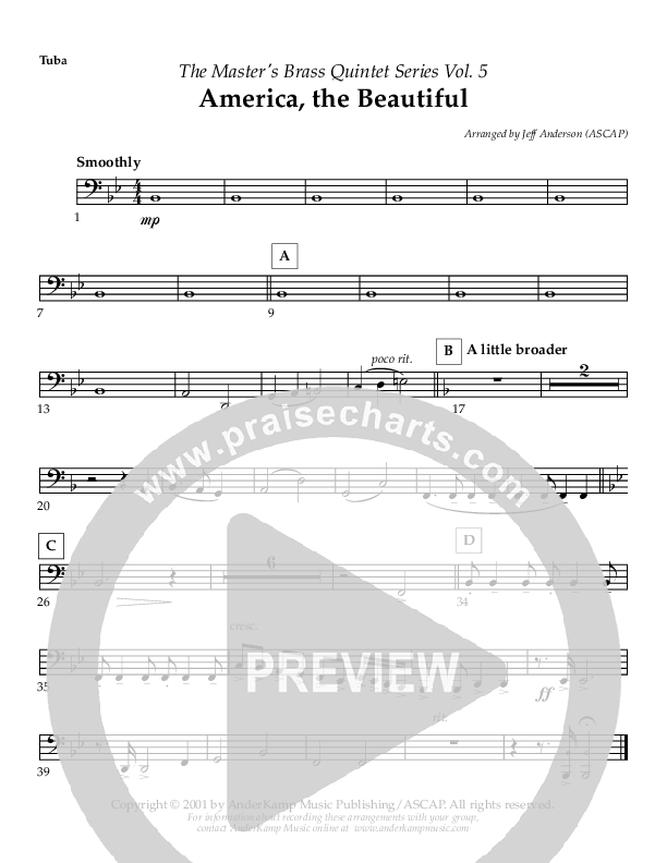 America The Beautiful (Instrumental) Tuba (AnderKamp Music)