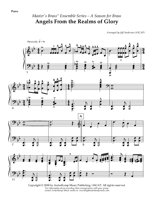 Angels From The Realms of Glory (Instrumental) Piano Sheet ()
