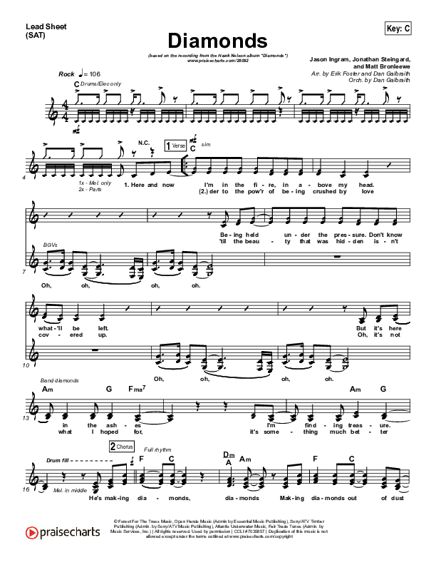 Diamonds Lead Sheet (SAT) (Hawk Nelson)