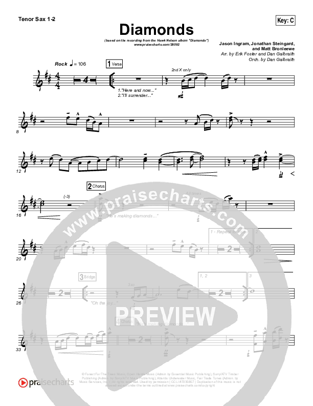 Diamonds Tenor Sax 1/2 (Hawk Nelson)