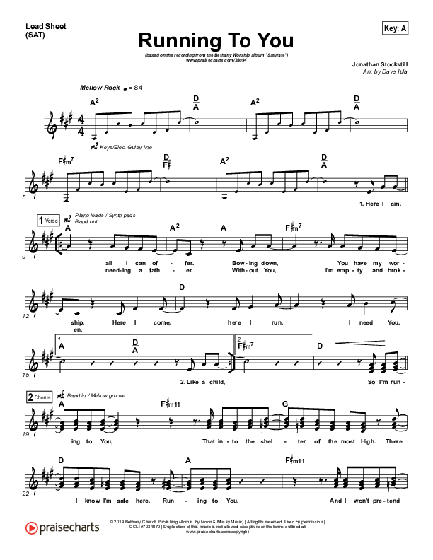 Running To You Lead Sheet (SAT) (Bethany Music)