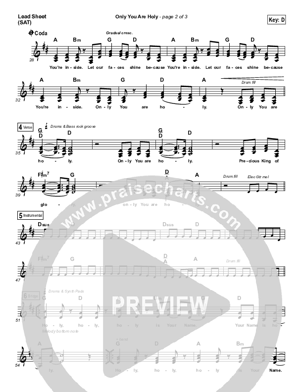 Only You Are Holy Lead Sheet (SAT) (Bethany Music)