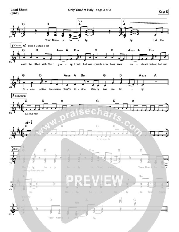 Only You Are Holy Lead Sheet (SAT) (Bethany Music)