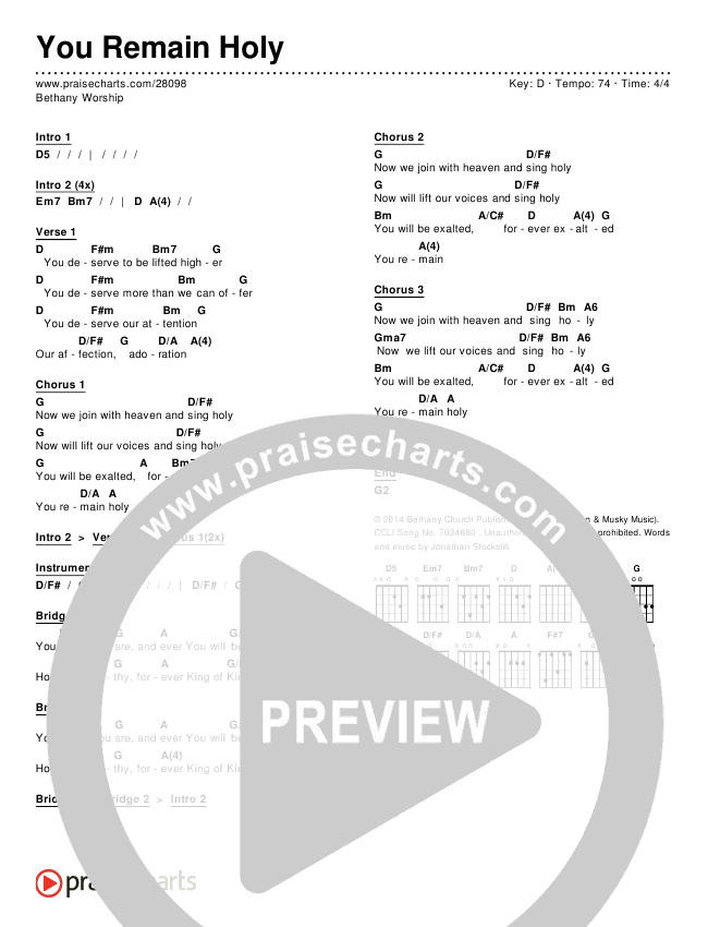 You Remain Holy Chords & Lyrics (Bethany Music)