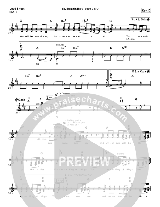 You Remain Holy Lead Sheet (SAT) (Bethany Music)