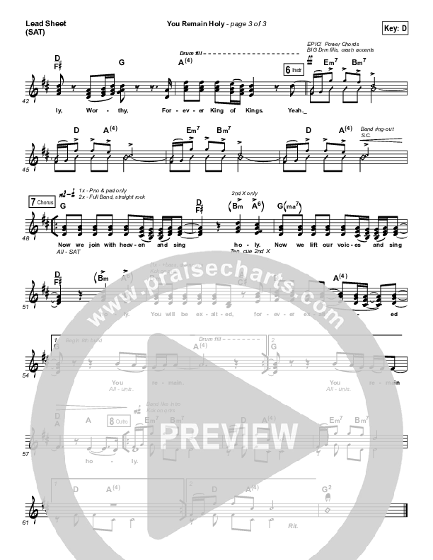 You Remain Holy Lead Sheet (Bethany Music)