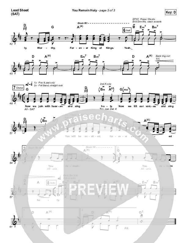 You Remain Holy Lead Sheet (SAT) (Bethany Music)