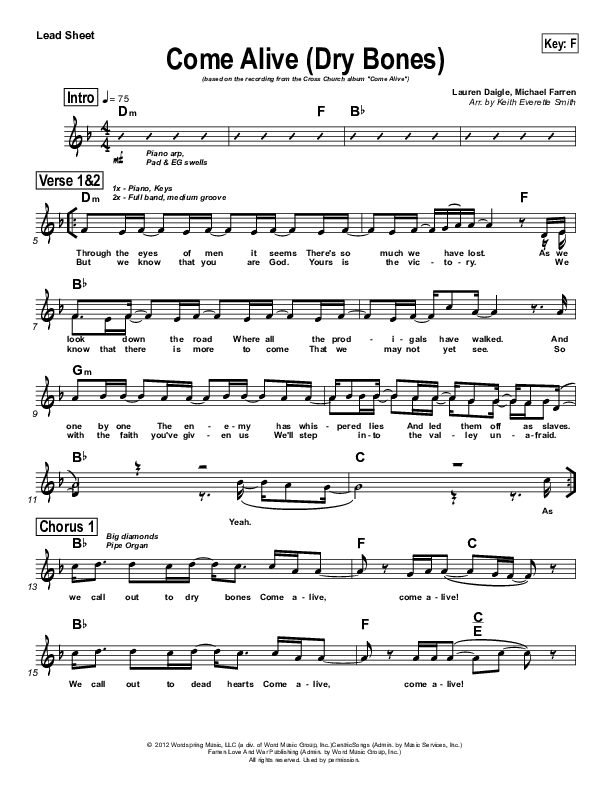 delicadeza Nevada Dando Come Alive (Dry Bones) Sheet Music PDF (Cross Church Worship / Julio  Arriola) - PraiseCharts