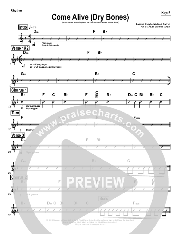 Come Alive (Dry Bones) Rhythm Chart (Cross Church Worship / Julio Arriola)